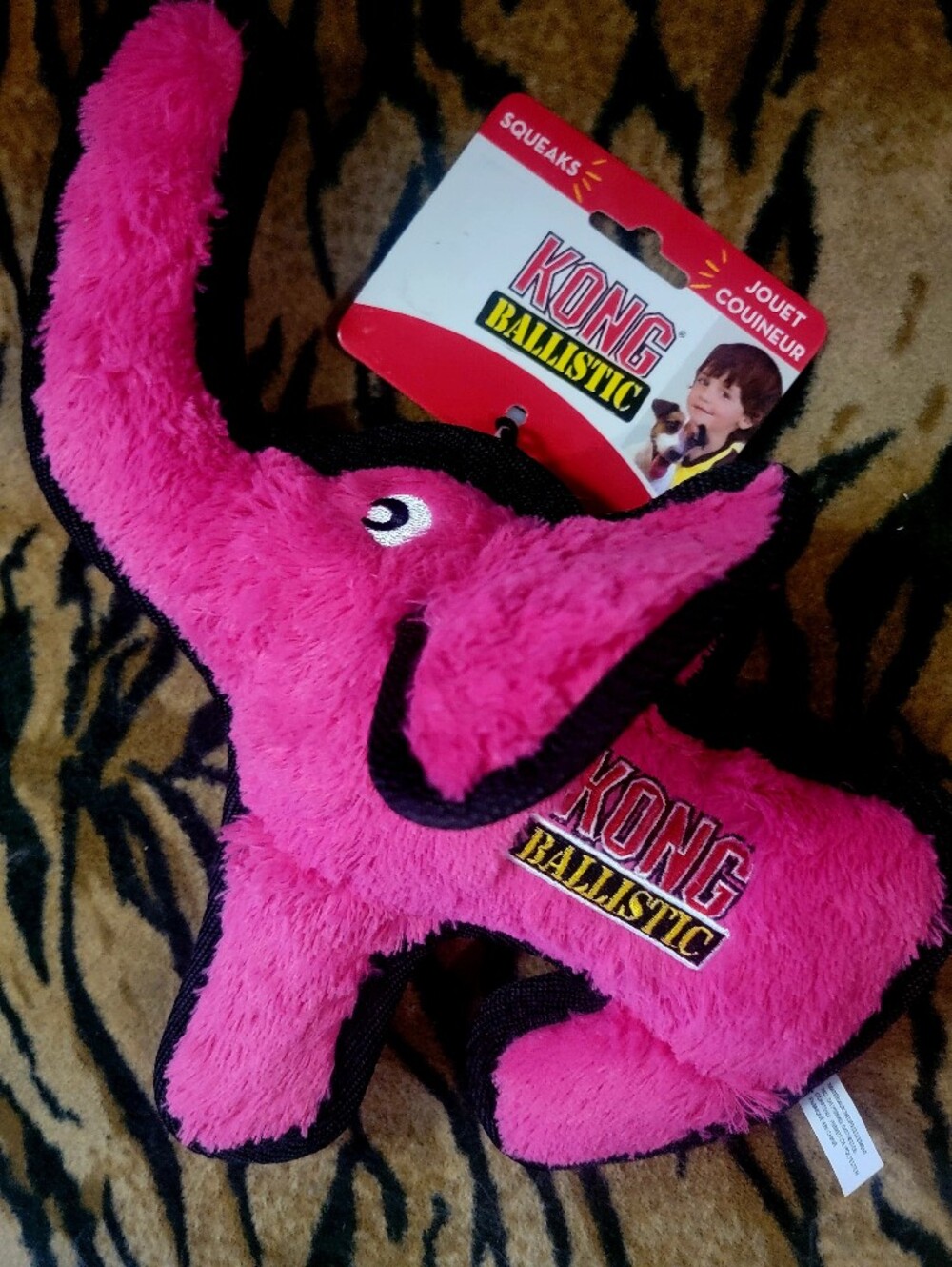 Kong Dog Elephant Ballistic Hot Pink W Squeak Plush Dog Toy Med Ea.